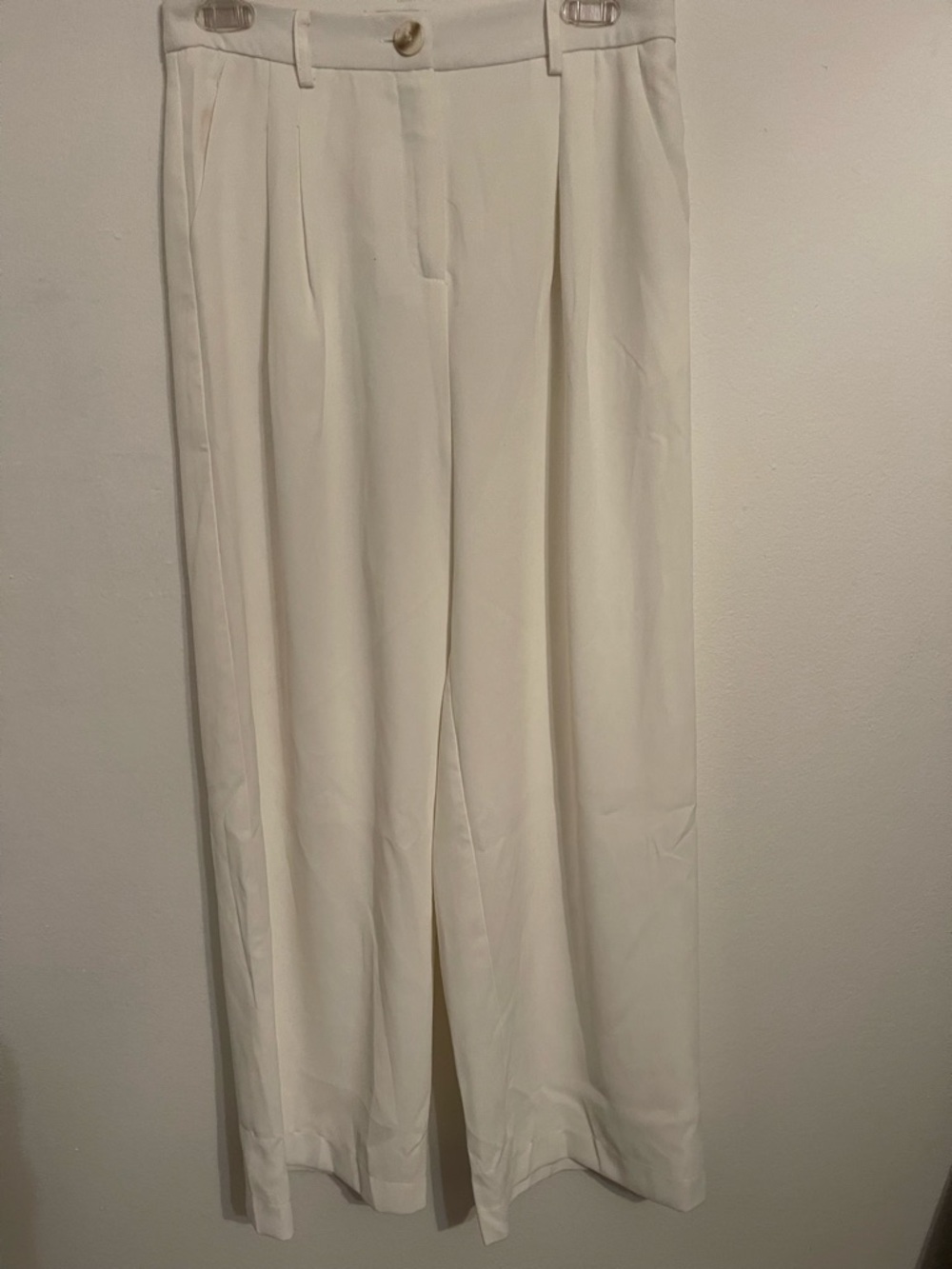 Wide-Leg High-Waist White Dress Pants